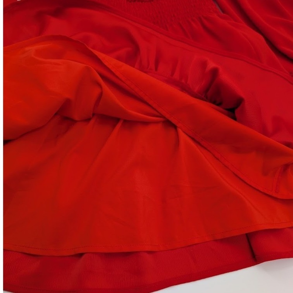 STS Sail to Sable Red Smocked Waist Dress Tiered Mini Ruffle V Neck XS Prom Hoco - Picture 9 of 12